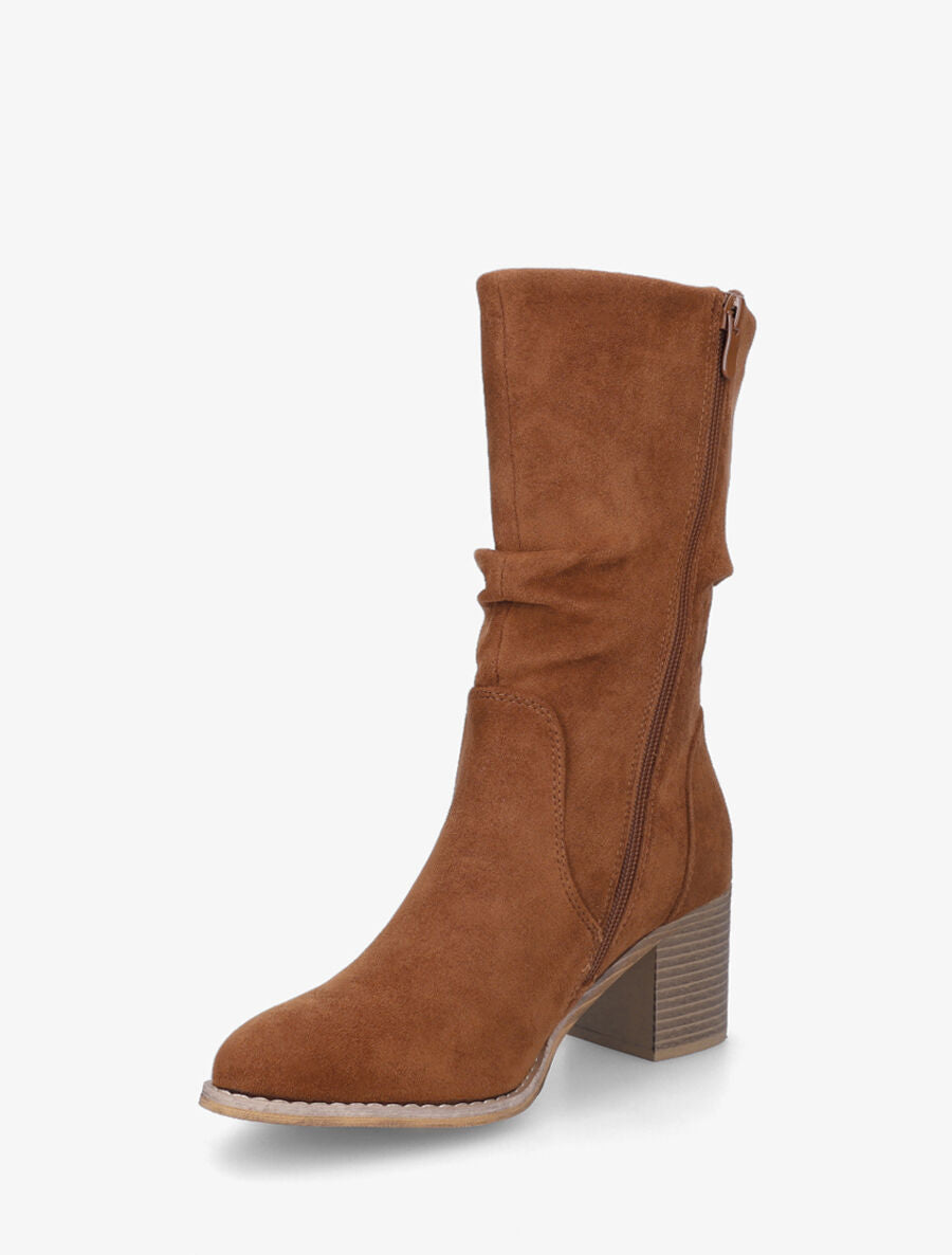 Bottines montantes mi-hautes en suédine - Camel - 4