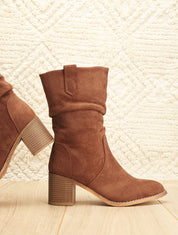 Bottines montantes mi-hautes en suédine - Camel - 1