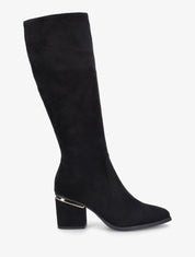 Bottes en suédine à talons stylisés - Noir - 1