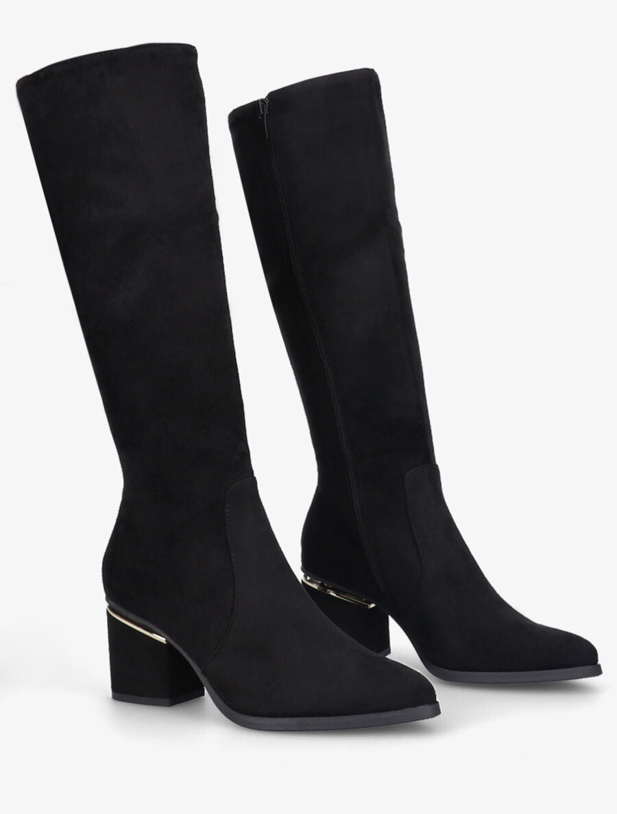 Bottes en suédine à talons stylisés - Noir - 4