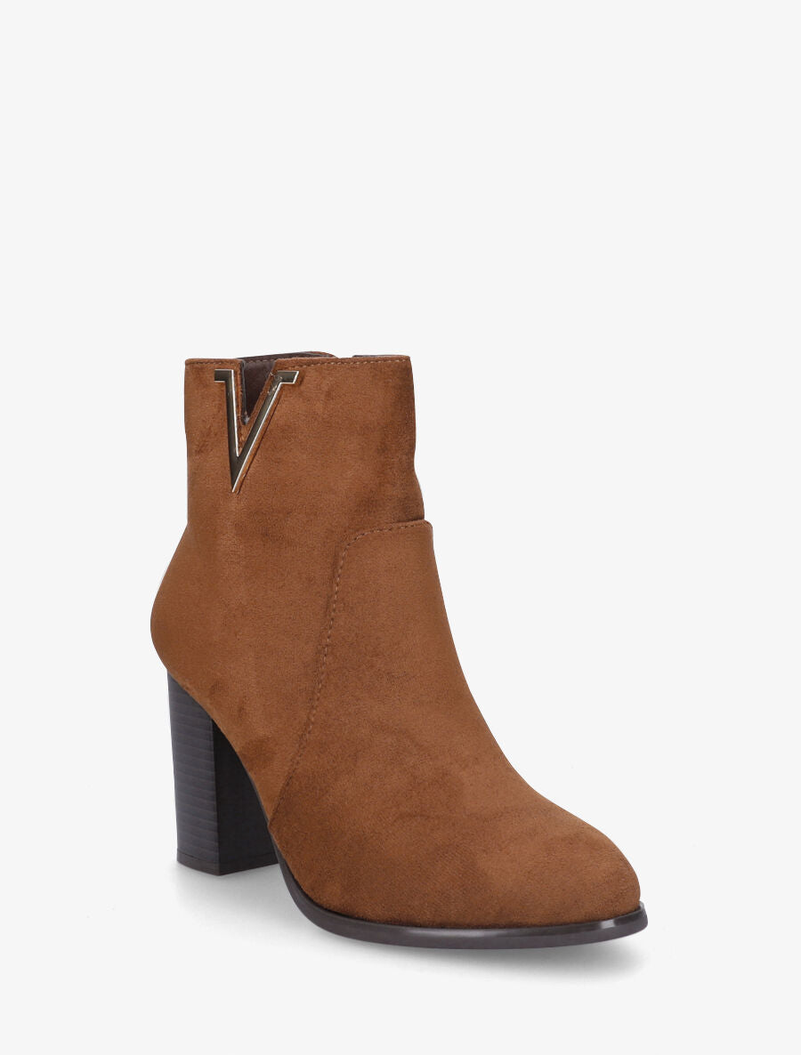 Bottines à talon en suédine - Camel - 2