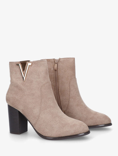 Bottines à talon en suédine - Taupe - 4