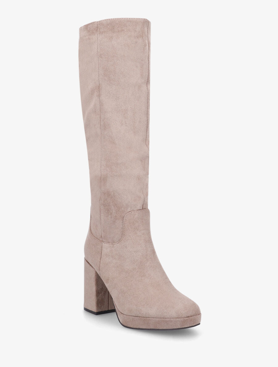 Bottes à talon et plateforme en suédine - Taupe - 2