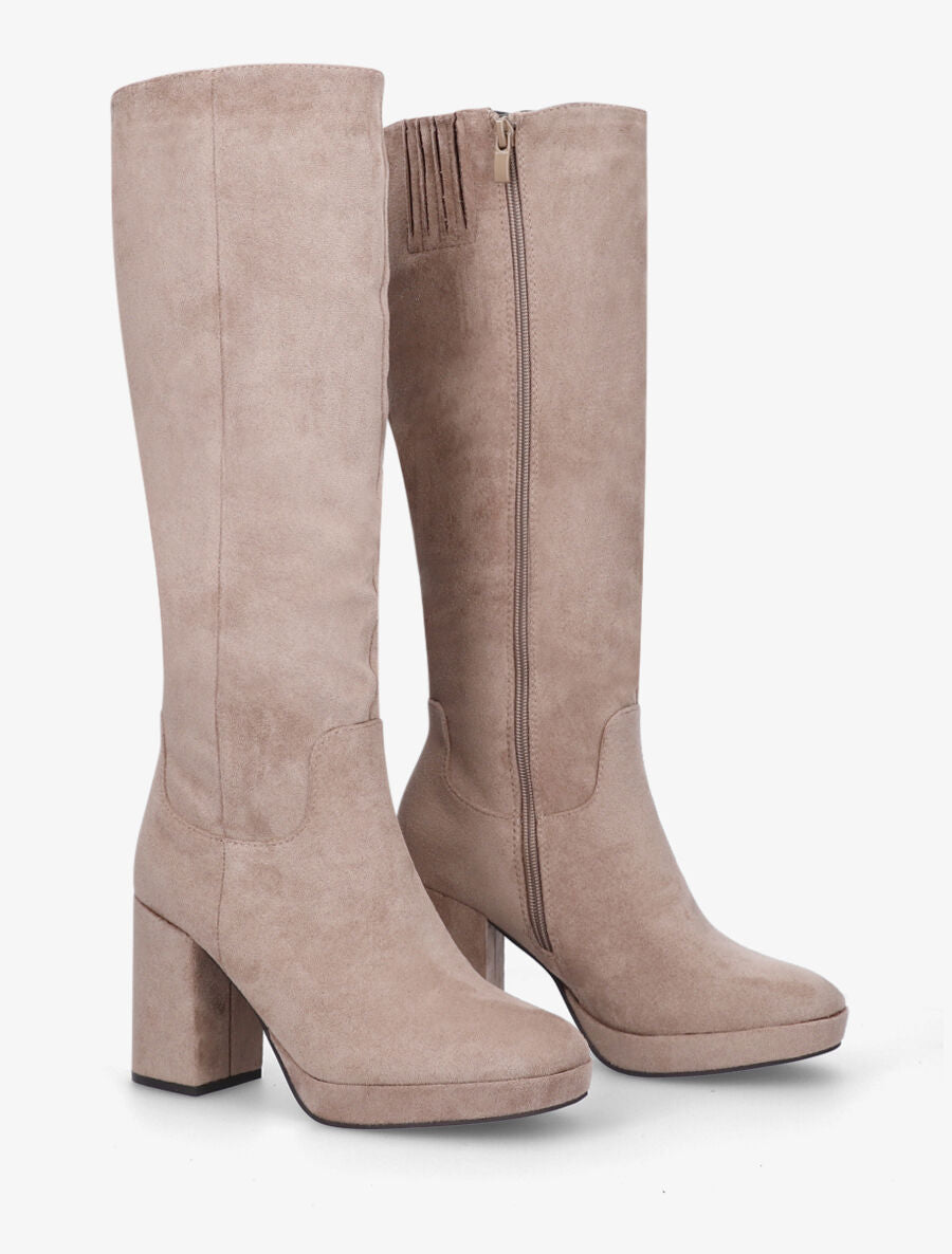 Bottes à talon et plateforme en suédine - Taupe - 4