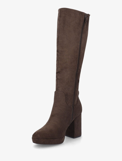 Bottes à talon et plateforme en suédine - Marron - 3