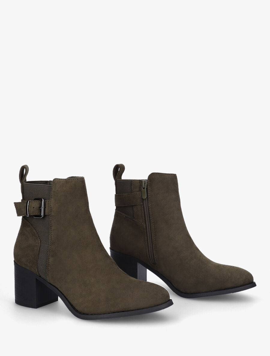 Bottines à boucle en suédine - Kaki - 4