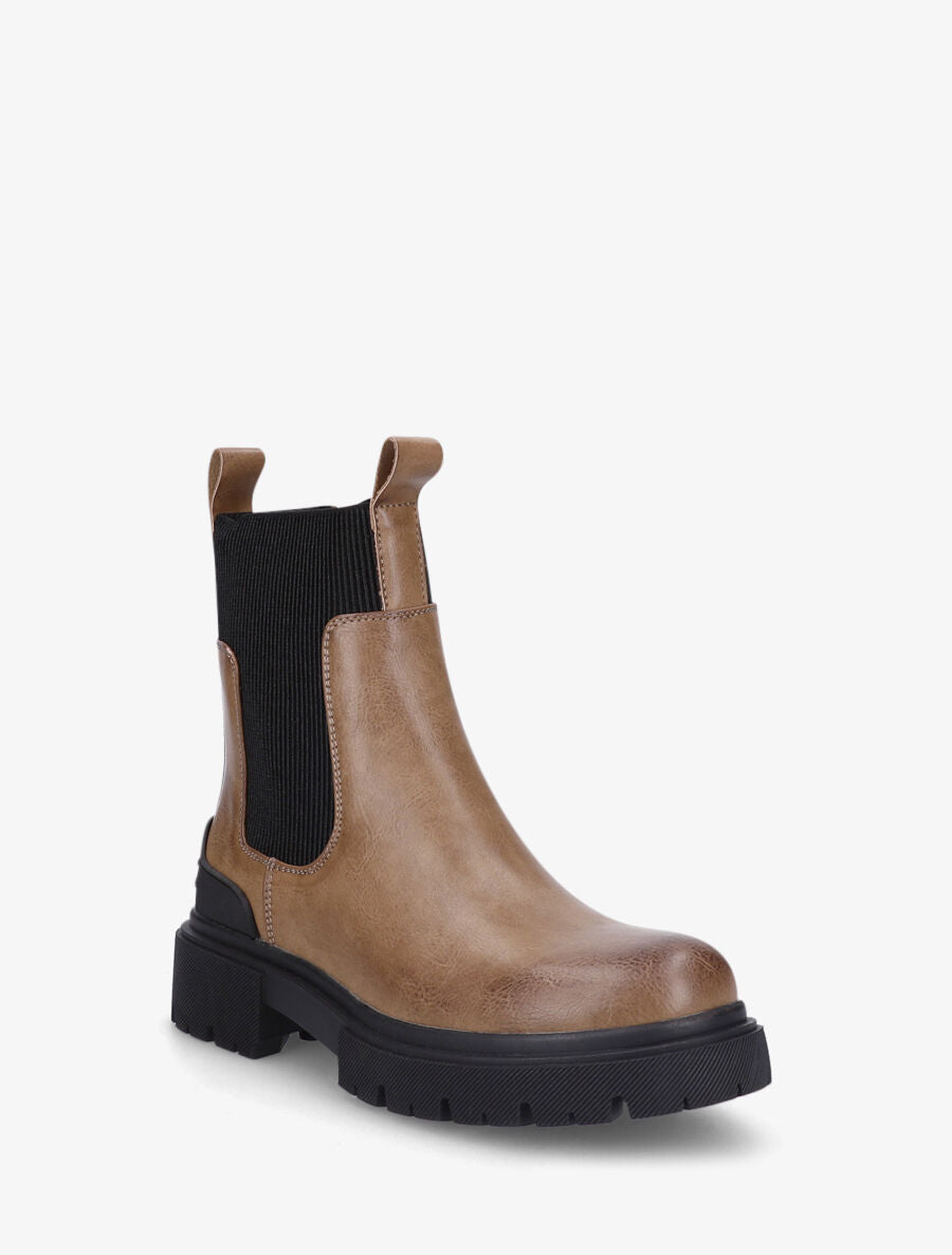 Boots élastiquées en simili - Taupe - 3
