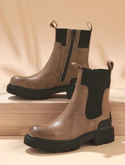 Boots élastiquées en simili - Taupe - 1