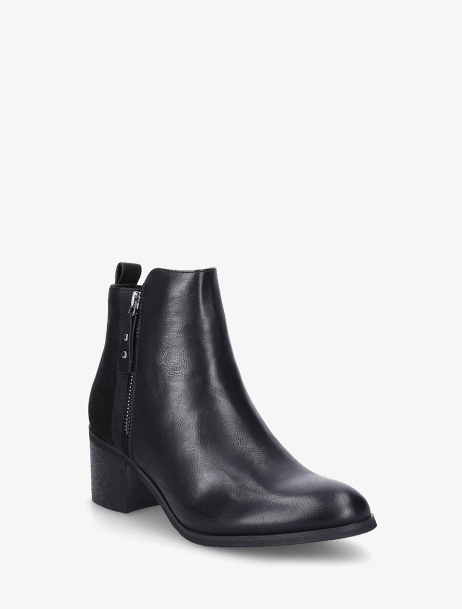 Bottines bi-matière à zip - Noir - 2