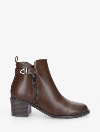 Bottines à zip et boucle - Marron - 1