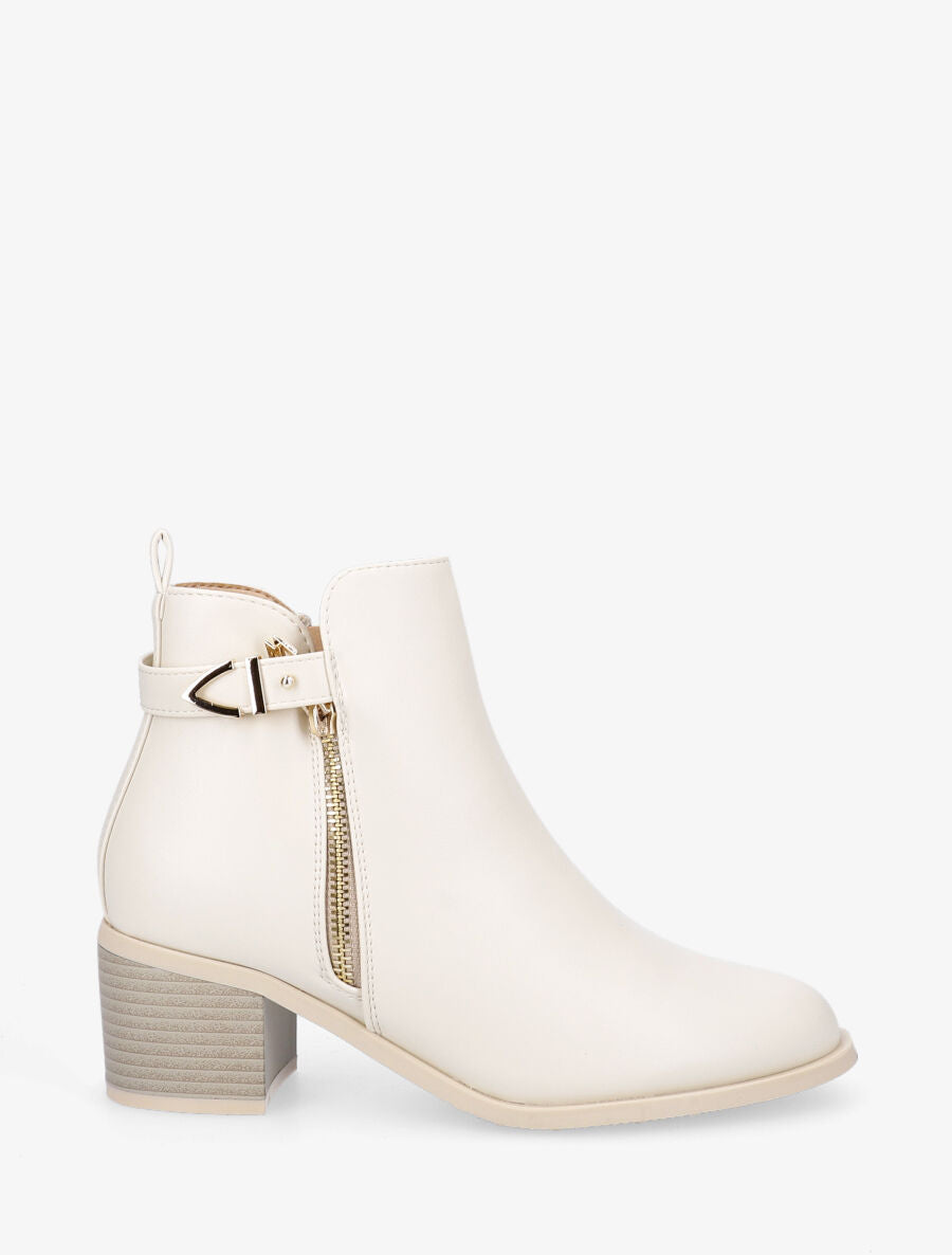 Bottines à zip et boucle - Beige - 1