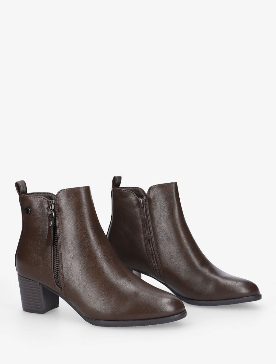 Bottines à zip classiques en simili - Marron - 4