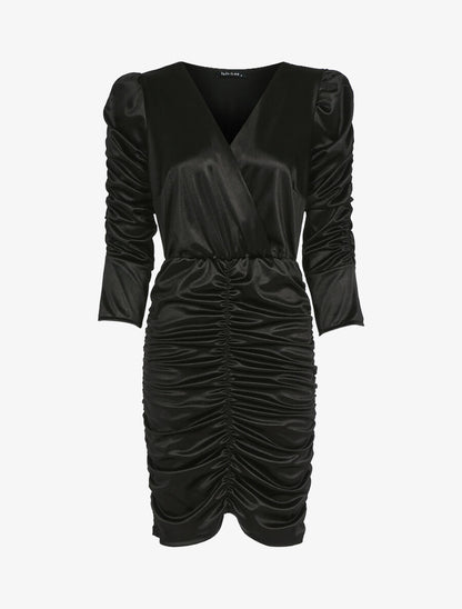 Robe froncée à manches longues - Noir - 1