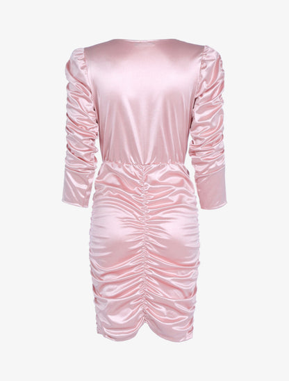 Robe froncée à manches longues - Rose - 2