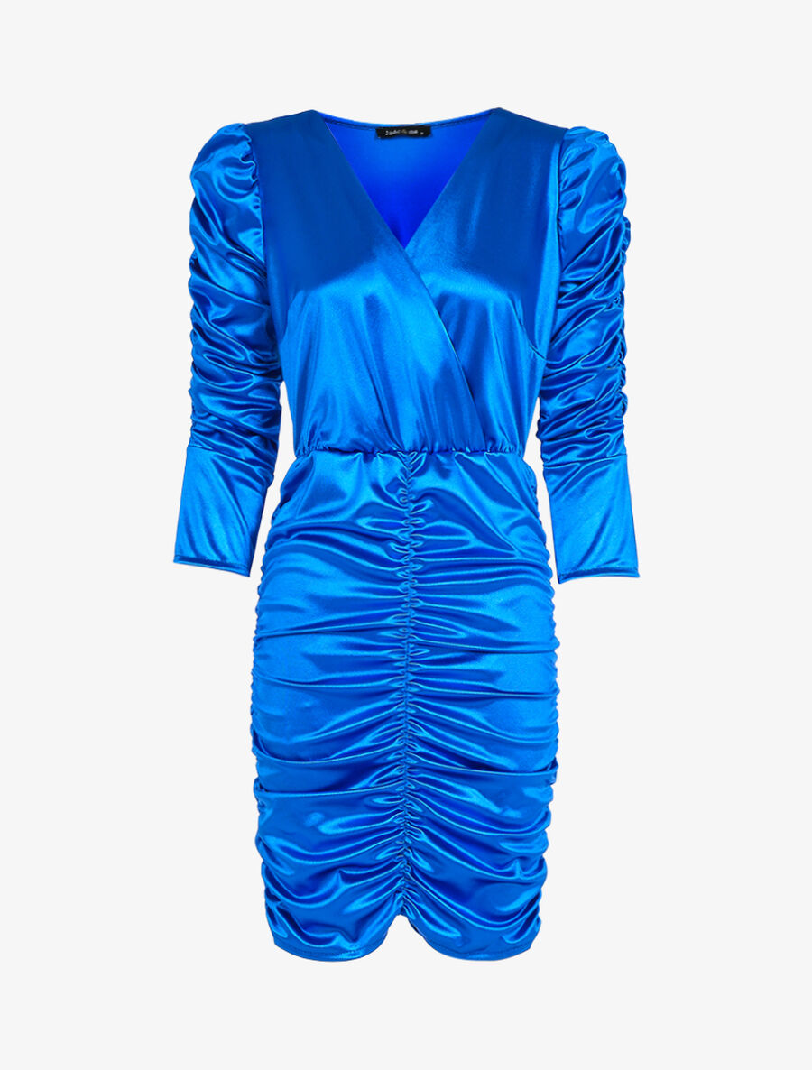 Robe froncée à manches longues - Bleu électrique - 1