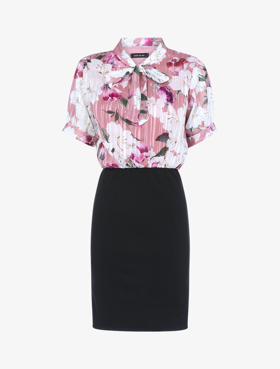 Robe à buste imprimé fleuri - Rose - 1