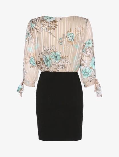 Robe à buste fleuri - Beige - 2