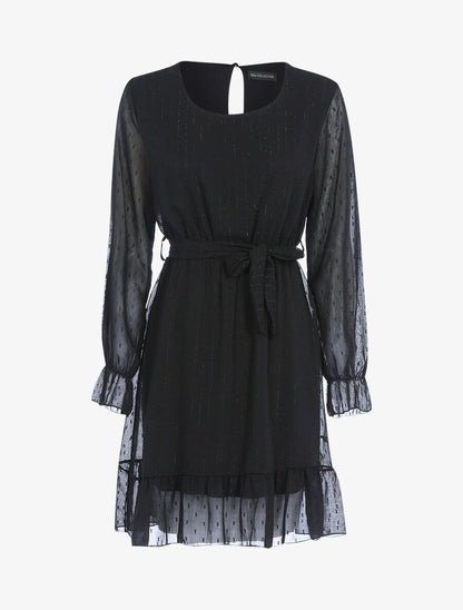 Robe basique à pois brodés - Noir - 1