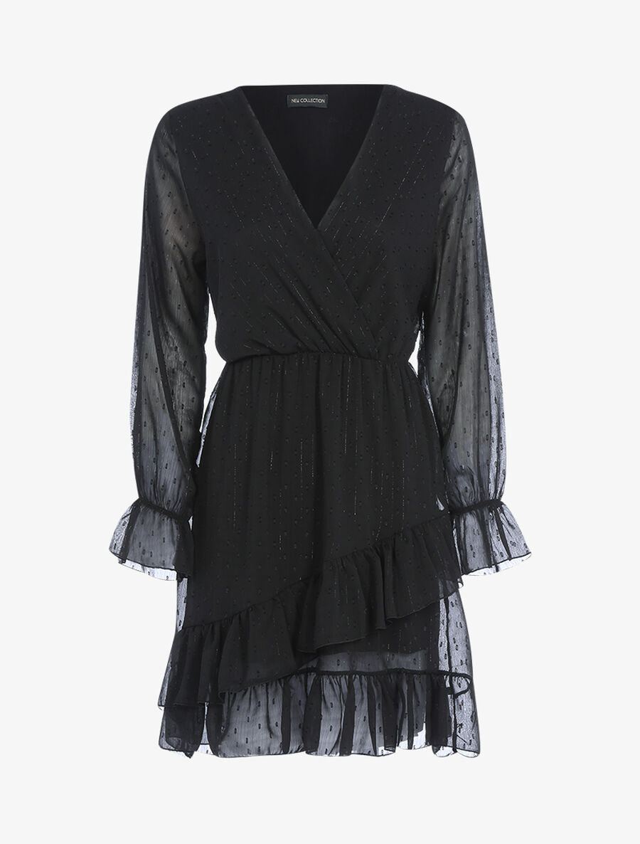 Robe volantée à pois brodés - Noir - 1