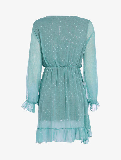 Robe volantée à pois brodés - Turquoise - 2