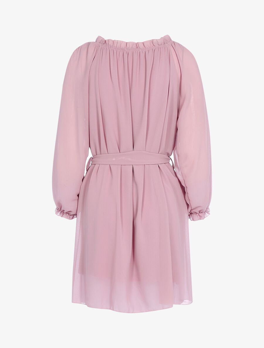 Robe en voile épaules ajourées - Rose - 2