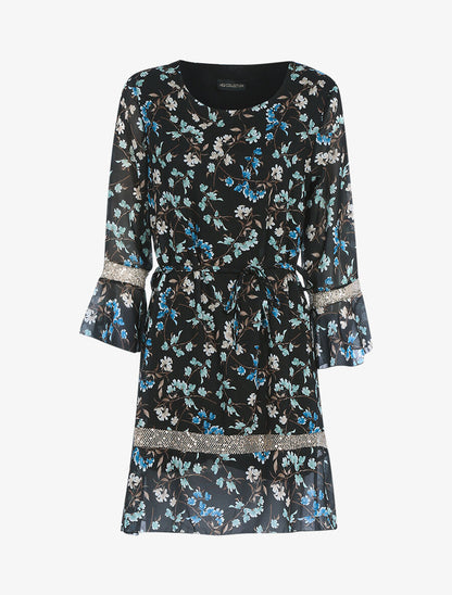 Robe à imprimé champêtre et sequins - Noir - 1