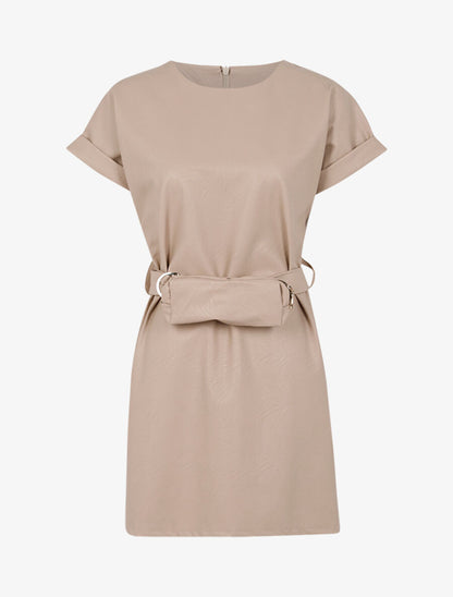 Robe en simili avec ceinture style banane - Beige - 1