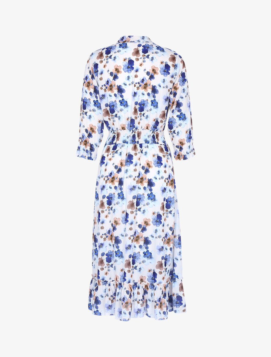 Robe fleurie à bandes volantées - Ecru - 2