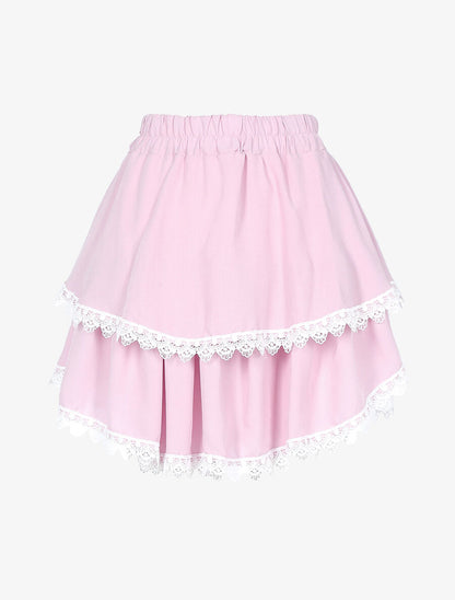 Jupe courte à grands volants - Rose/blanc - 1