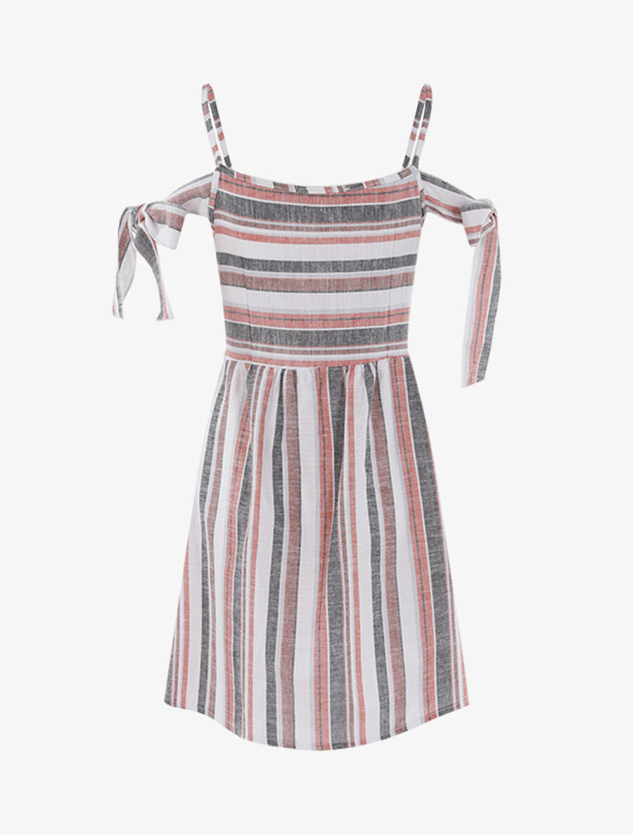 Robe en lin mélangé épaules à nouer - Rouge/noir/blanc - 2