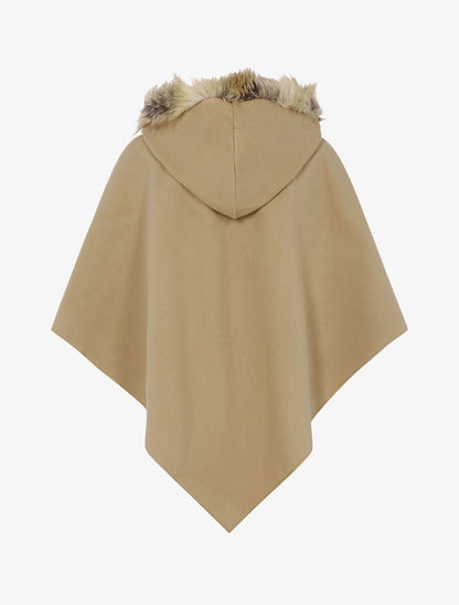 Poncho en feutre à capuche en fausse fourrure - Beige - 2