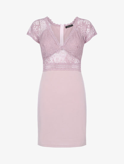 Robe fourreau à buste ajourée - Rose - 1