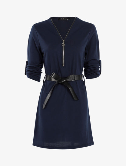 Robe à encolure zippée - Marine - 1