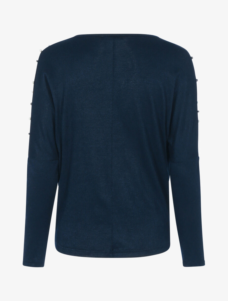 Pull fin bénitier à épaules perlées - Bleu nuit - 2