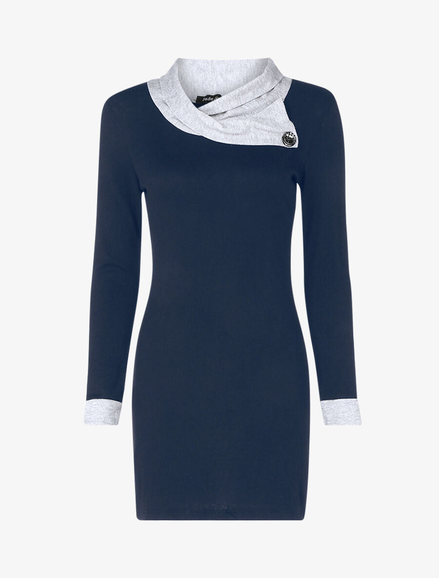 Robe col à revers boutonné - Bleu nuit/gris chiné - 1
