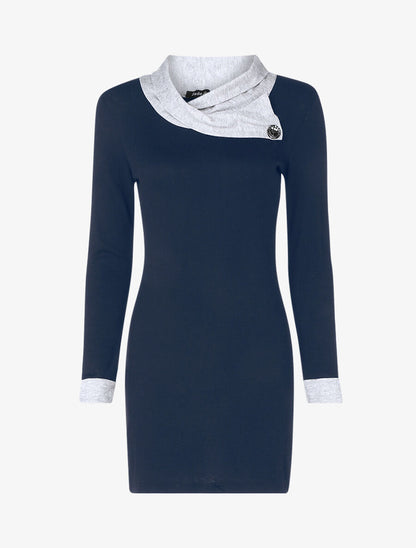 Robe col à revers boutonné - Bleu nuit/gris chiné - 1