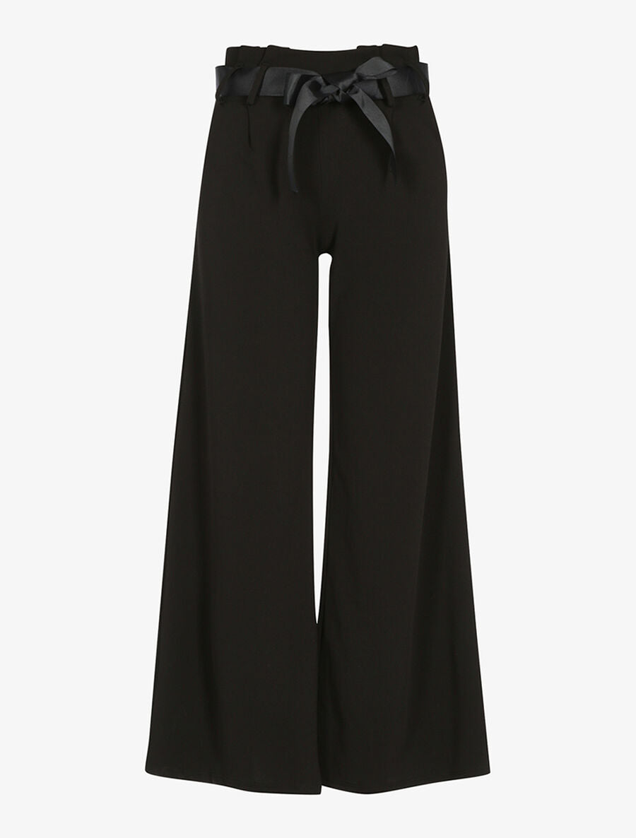 Pantalon pattes déléphant ceinturé - Noir - 1
