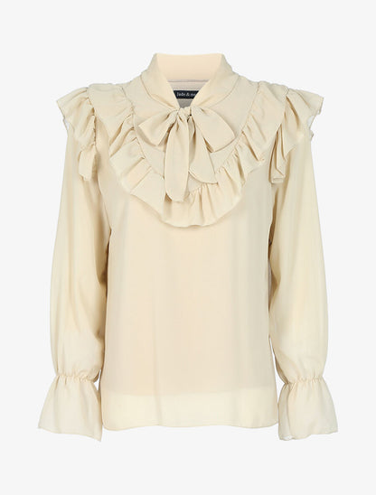 Blouse à détails volantés - Beige - 1