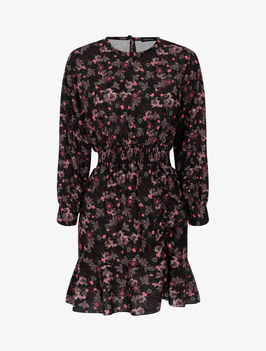 Robe courte à imprimé baroque fleuri - Noir - 1