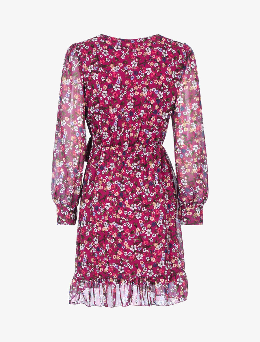 Robe volantée à manches ajourées - Rouge cerise - 2