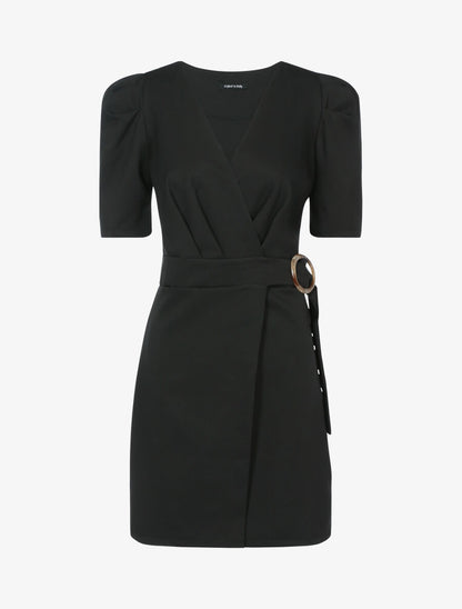 Robe portefeuille à manches gigot - Noir - 1