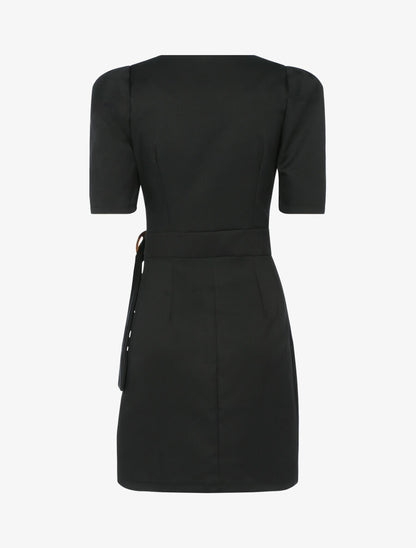 Robe portefeuille à manches gigot - Noir - 2
