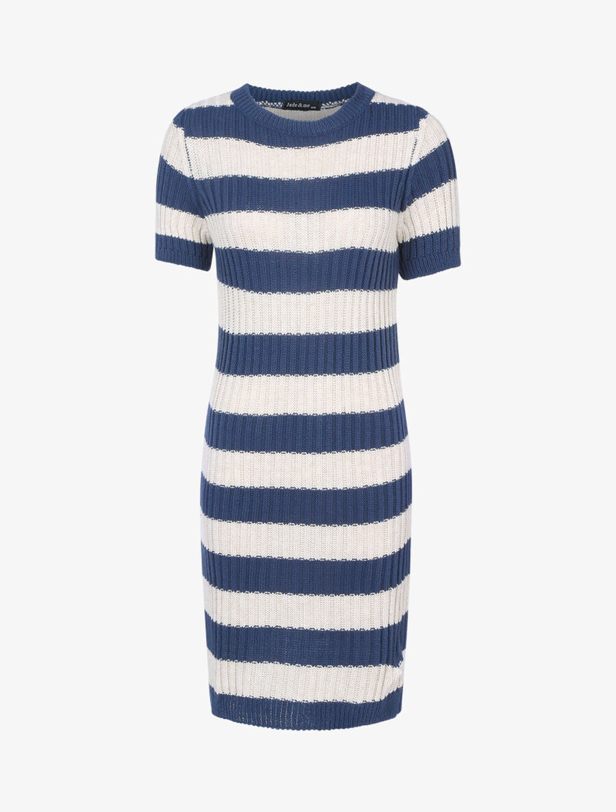 Robe pull à rayures - Bleu charrette/beige - 1