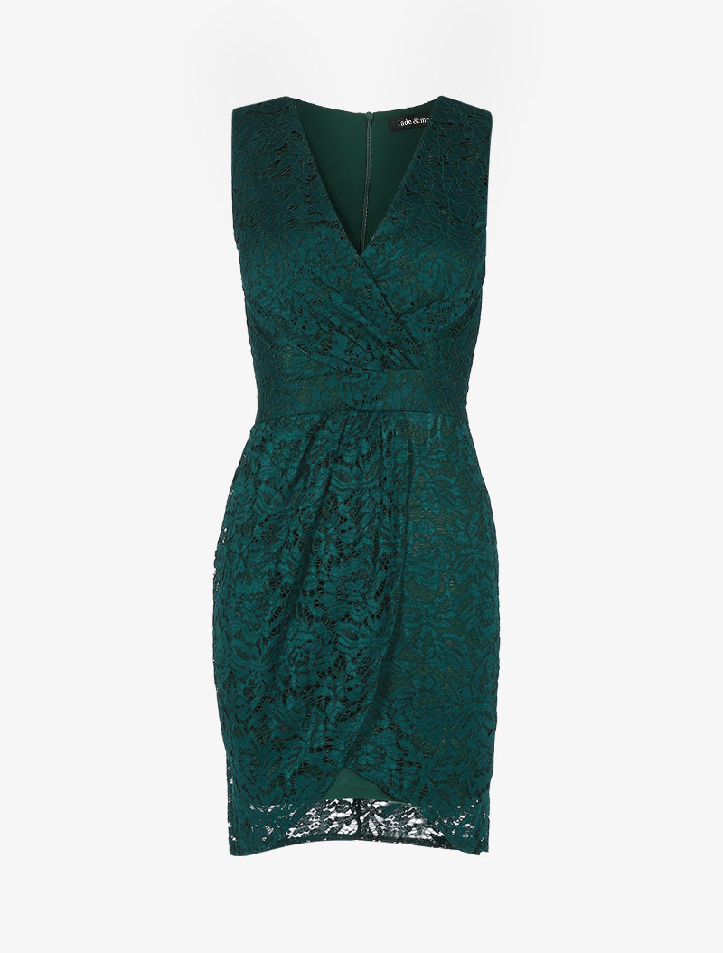 Robe tulipe en dentelle - Vert émeraude - 1