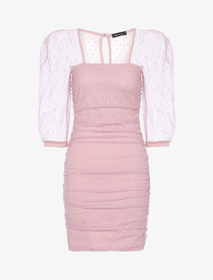 Robe fourreau en tulle à pois - Rose - 1