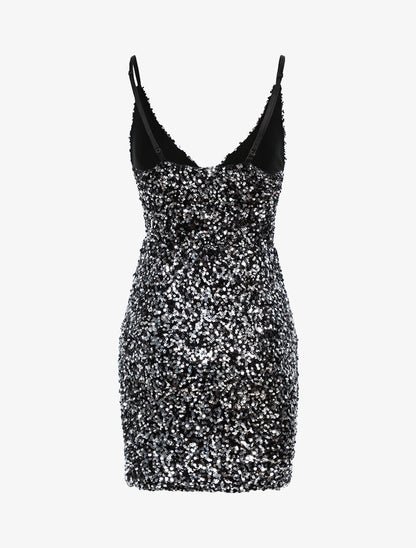 Robe coeur croisé en sequins - Argent/noir - 2