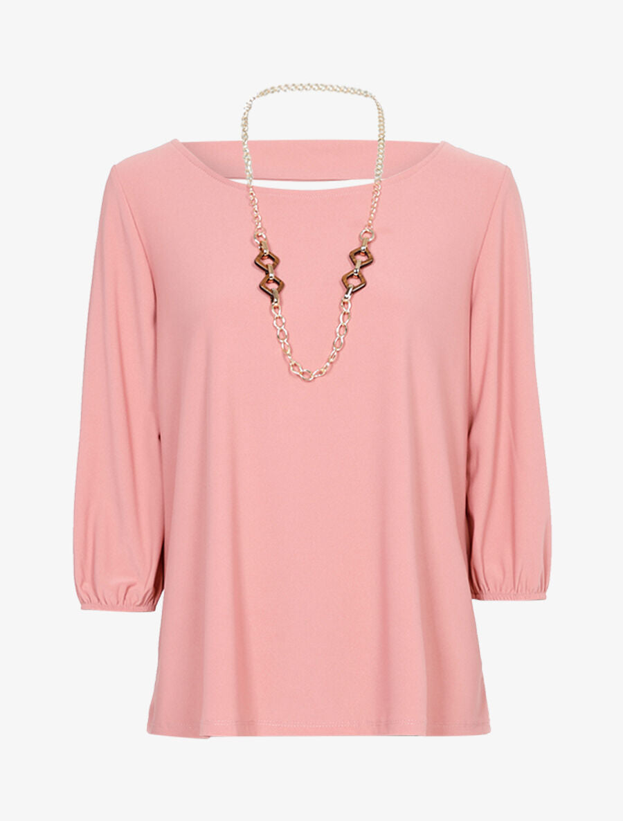 Top ample à dos à découpe arrondie - Rose - 1