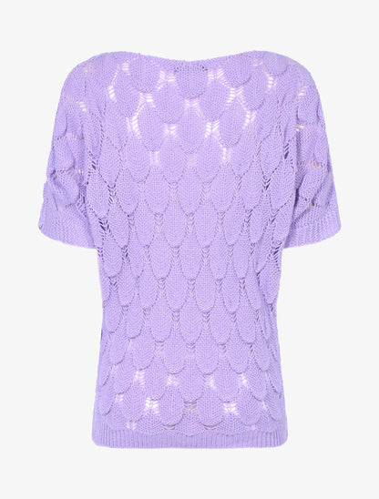 Pull en maille ajourée effet écailles - Lilas - 2