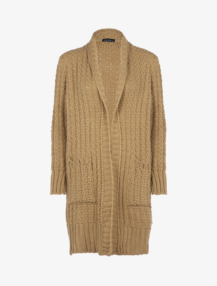 Gilet en maille effet tricot - Camel - 1
