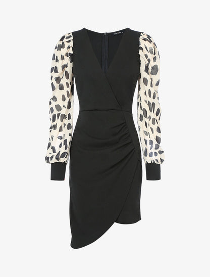 Robe fourreau à manches imprimées - Beige/noir - 1